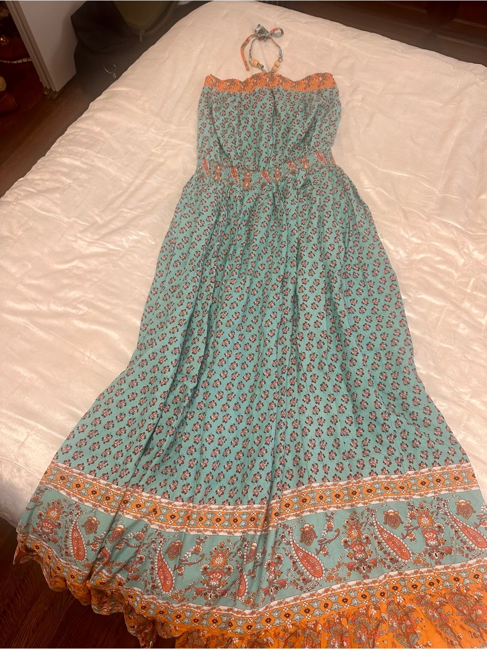easel Teal and Orange Paisley Halter Maxi Dress